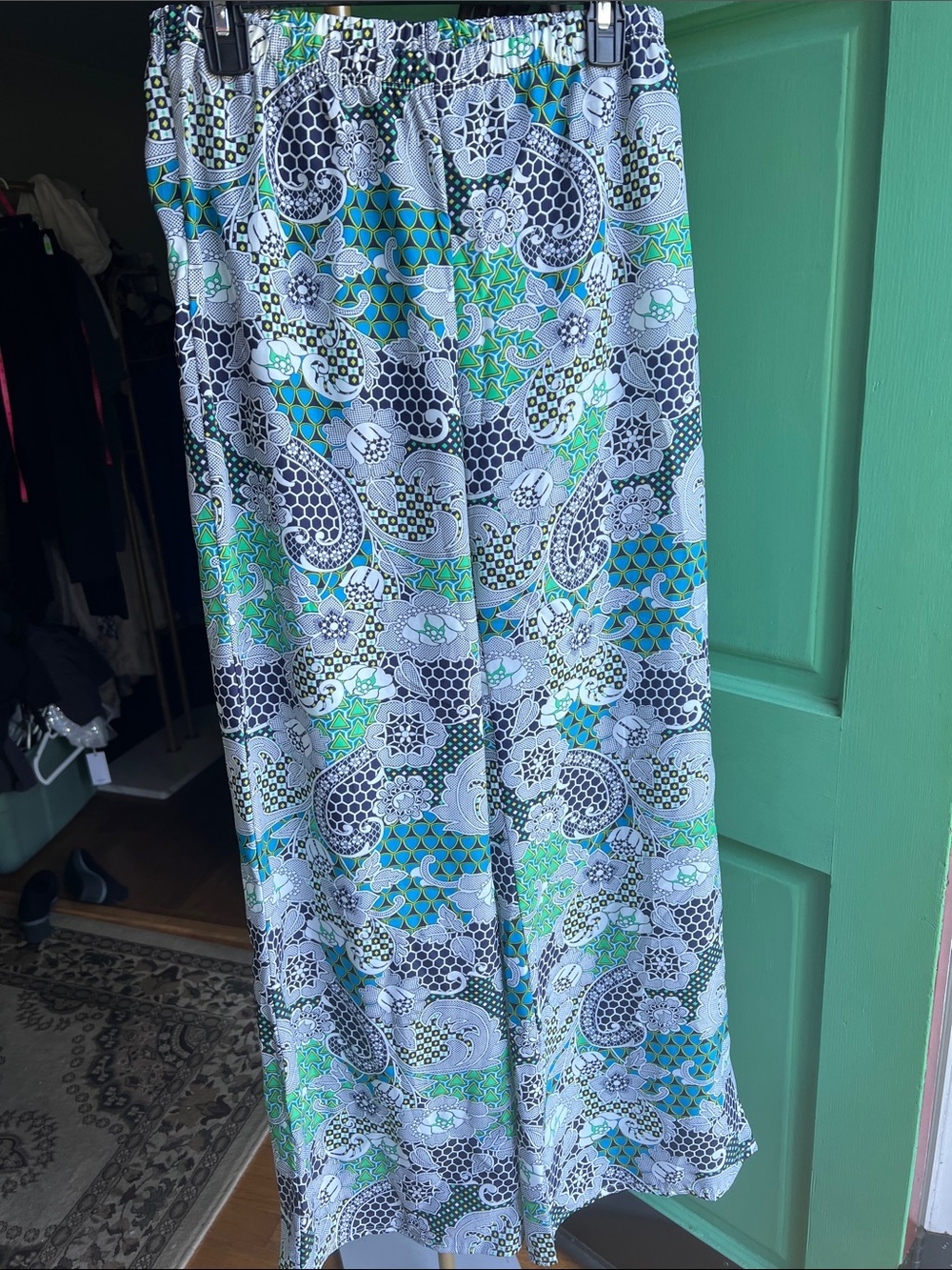 Kori Women’s Wide-Leg Printed Palazzo Pants - Green & Blue / large